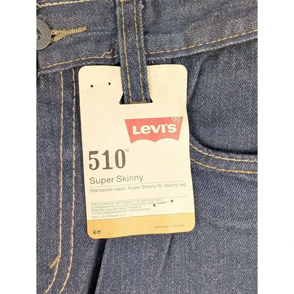 Levi's 510 Super Skinny Jeans Boys 20 Reg 30x30 Dark Blue Stretch Rinse Denim